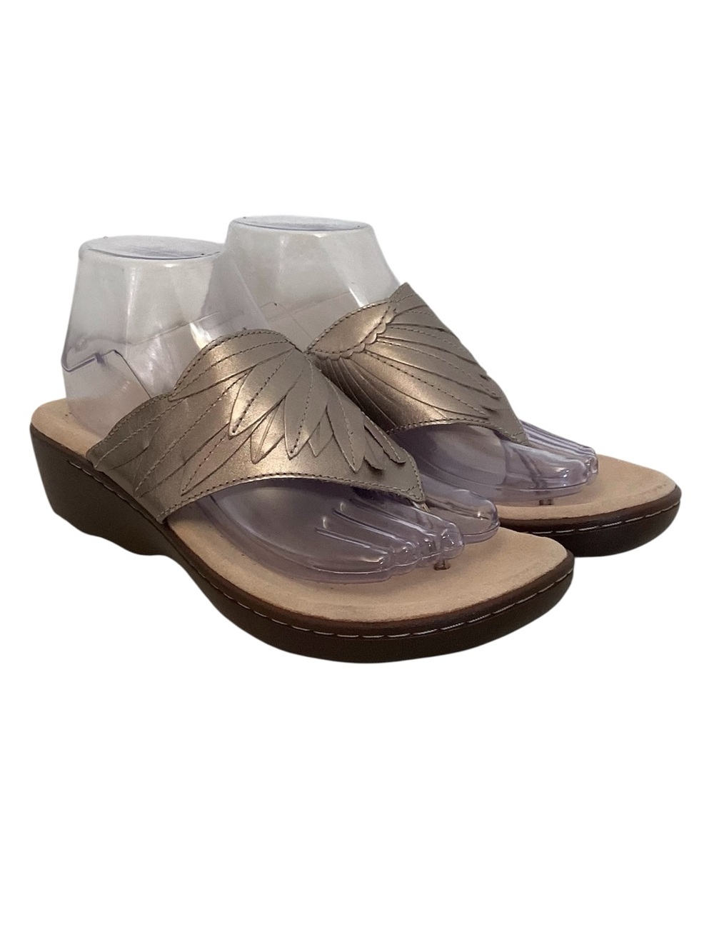 Clarks 9 Phoebe Pearl Women’s Metallic Slip-On Thong Sandals Flip Flops Pewter
